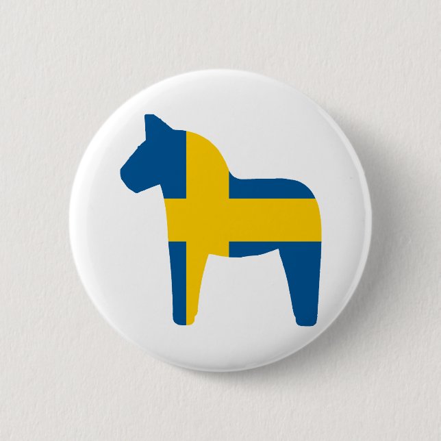 Sweden Flag Dala Horse 6 Cm Round Badge (Front)