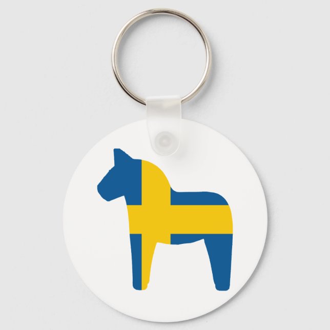 Sweden Flag Dala Horse Key Ring (Front)
