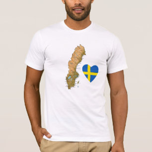 Sweden Flag Heart and Map T-Shirt