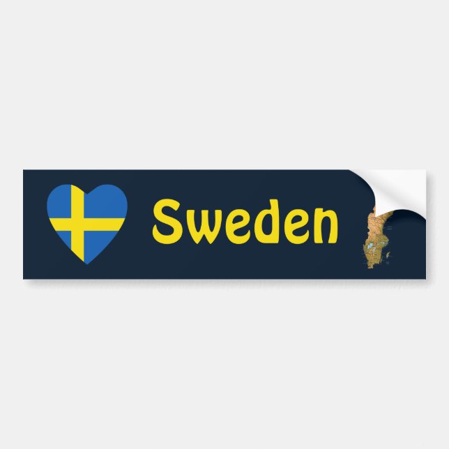 Sweden Flag Heart + Map Bumper Sticker (Front)