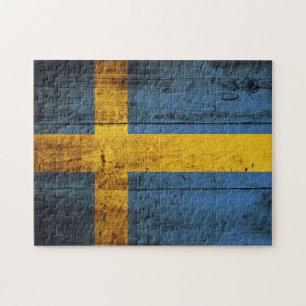 Sweden Flag on Old Wood Grain Jigsaw Puzzle