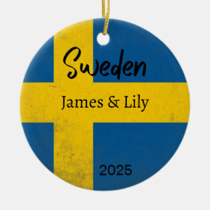 Sweden Flag Ornament, Personalised Sweden Ceramic Ornament