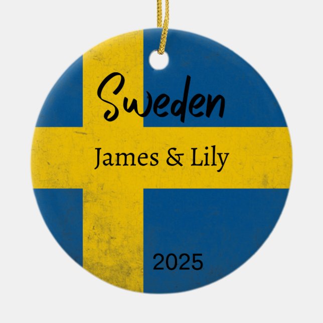 Sweden Flag Ornament, Personalised Sweden Ceramic Ornament (Front)