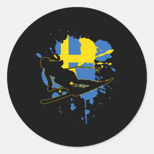 Sweden Flag Skier - Swedish Alpine Skiing Classic Round Sticker