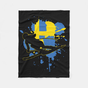 Sweden Flag Skier - Swedish Alpine Skiing Fleece Blanket