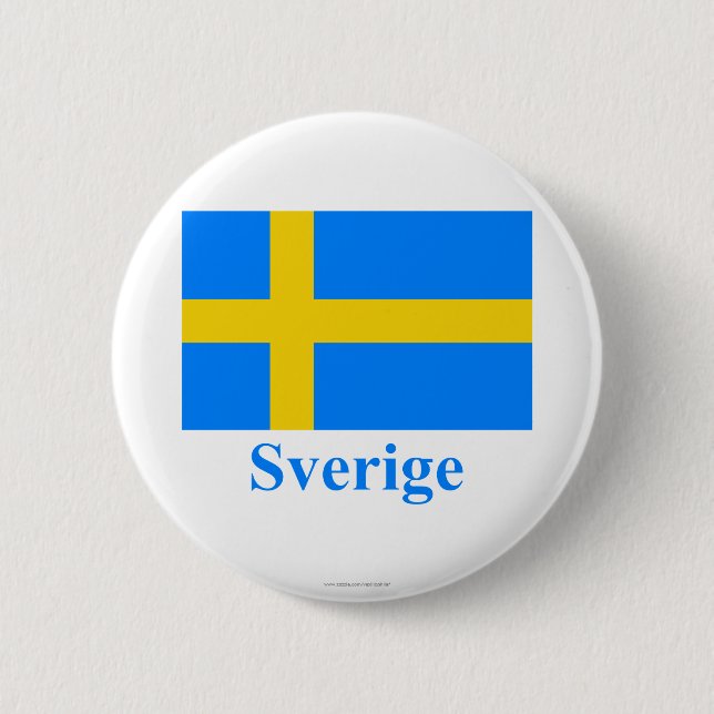 Sweden Flag with Name in Swedish 6 Cm Round Badge (Front)