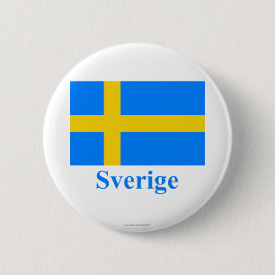 Sweden Flag with Name in Swedish 6 Cm Round Badge
