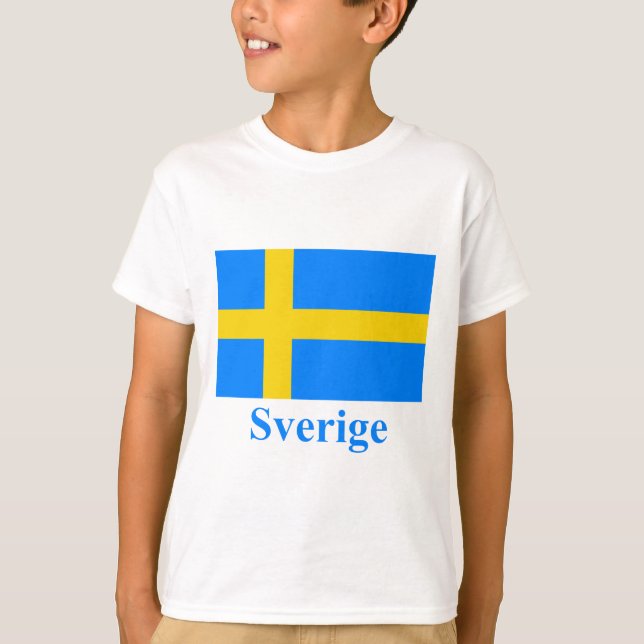 Sweden Flag with Name in Swedish T-Shirt (Front)