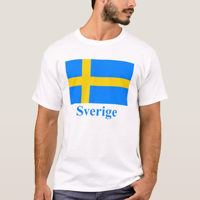 Sweden Flag with Name in Swedish T-Shirt (Front)