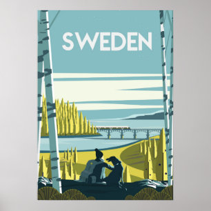 Sweden Forest Nature travel poster vintage