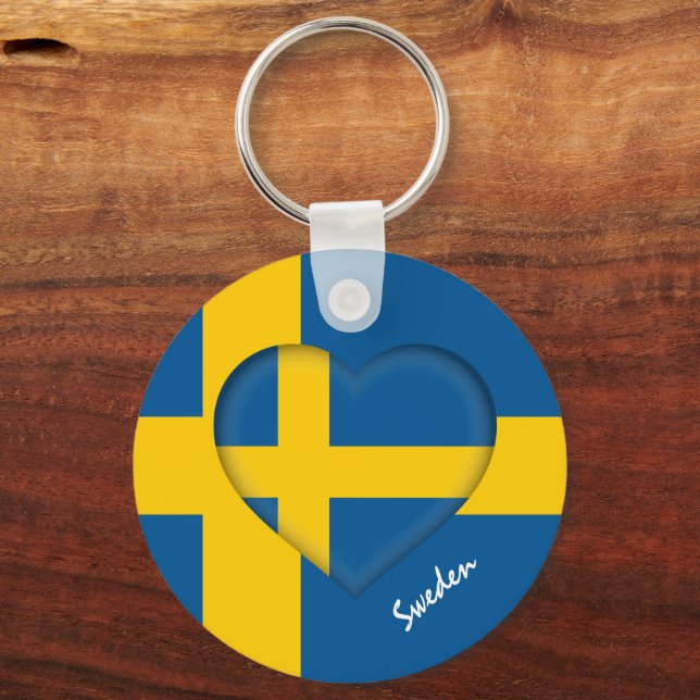 Sweden & Heart, Swedish Flag fashion /sport Key Ring (Front)