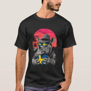 Sweden Hippo Rhino Sunset Swedish Pride Swedish Ro T-Shirt