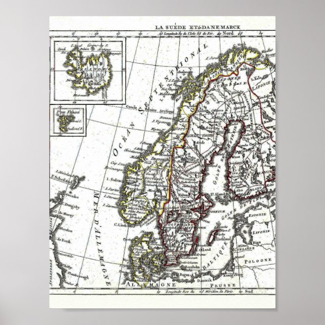 Sweden Iceland Norway Denmark Map Poster (Front)