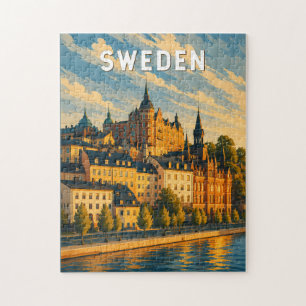 Sweden Illustration Travel Art Vintage Jigsaw Puzzle