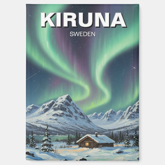 Sweden Kiruna Aurora Northern Lights Magnet (Front)