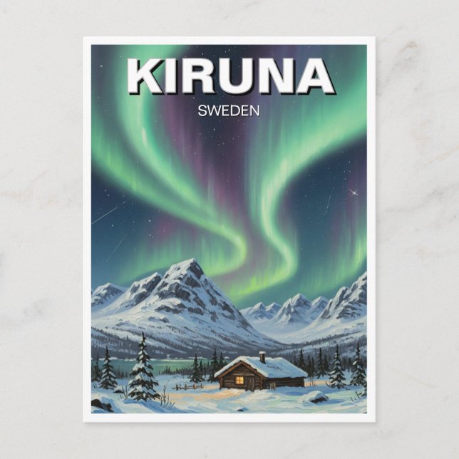 Sweden Kiruna Aurora Northern Lights Postcard (Front)