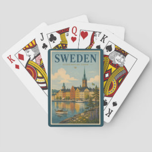Sweden Landscape Illustration Travel Art Vintage Playing Cards
