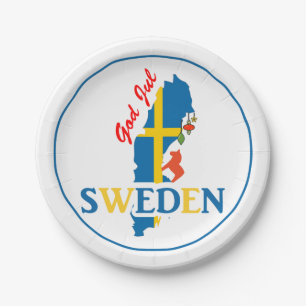 Sweden Map Flag and God Jul Paper Plate