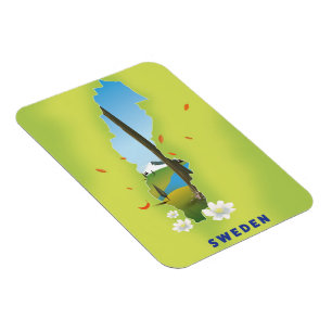 Sweden map illustrated travel poster. magnet