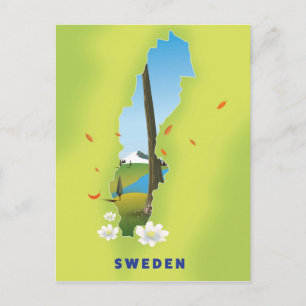 Sweden map illustrated travel poster. postcard