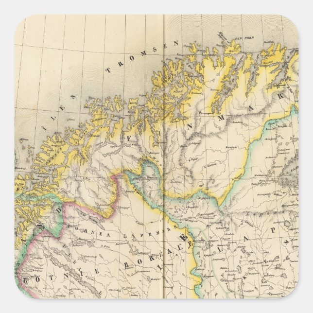 Sweden, Norway Atlas Map Square Sticker (Front)