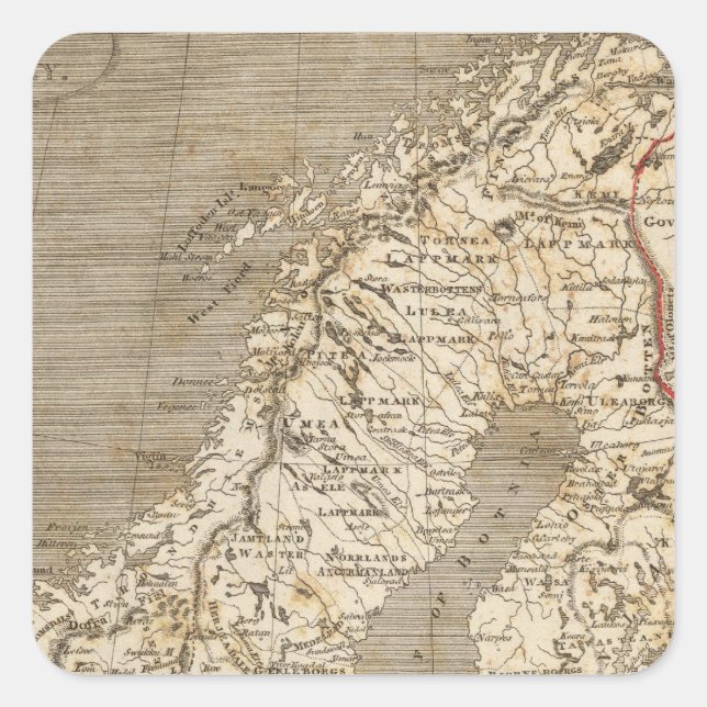 Sweden, Norway Map by Arrowsmith Square Sticker (Front)