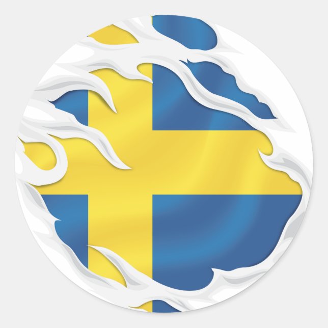 Sweden Ripped Flag Classic Round Sticker (Front)