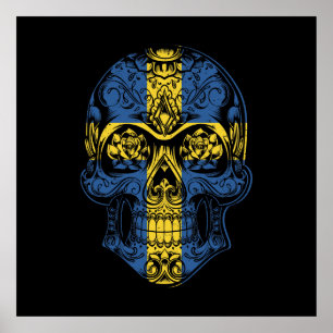 Sweden Skull And Roses Flag Poster