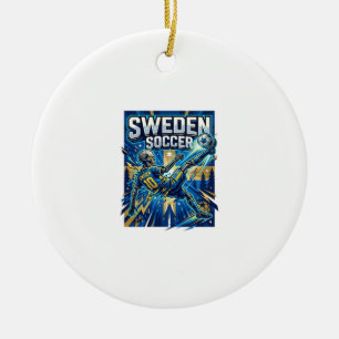 Sweden Soccer Skeleton Striker Nations Poster Styl Ceramic Ornament