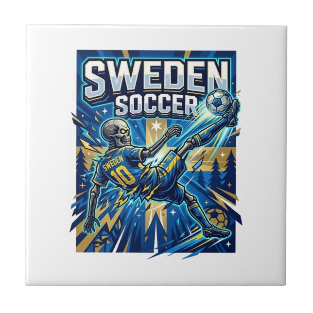 Sweden Soccer Skeleton Striker Nations Poster Styl Ceramic Tile (Front)