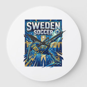 Sweden Soccer Skeleton Striker Nations Poster Styl Large Clock