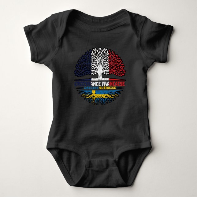 Sweden Swedish French France Tree Roots Flag Baby Bodysuit (Front)