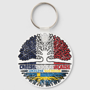 Sweden Swedish French France Tree Roots Flag Key Ring