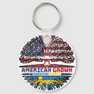 Sweden Swedish US American USA United States Tree Key Ring