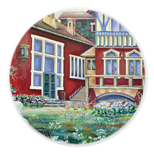 Sweden, Traditional Landscape Watercolor Ceramic Knob (Front)