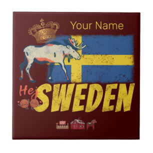Sweden Vintage Flag Retro Moose Holiday Souvenir Ceramic Tile