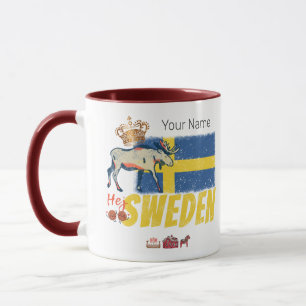 Sweden Vintage Flag Retro Moose Holiday Souvenir Mug