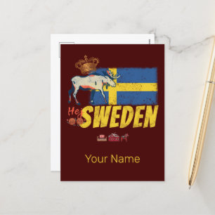 Sweden Vintage Flag Retro Moose Holiday Souvenir Postcard