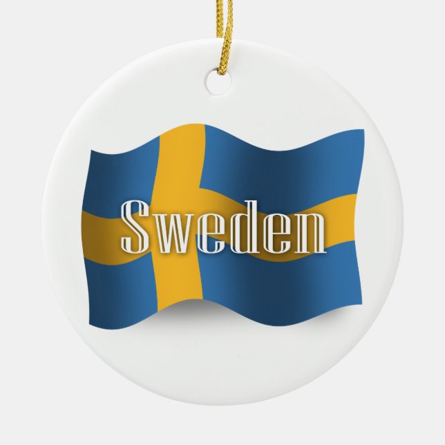 Sweden Waving Flag Ceramic Ornament (Front)