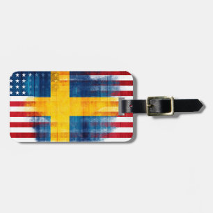 Swedish American Flag   Wood Grain   Name Address Luggage Tag