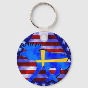Swedish-American Moose Key Ring