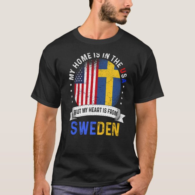 Swedish American Patriot Heart is from Sweden Flag T-Shirt (Front)