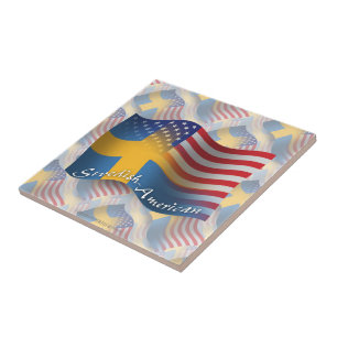 Swedish-American Waving Flag Ceramic Tile