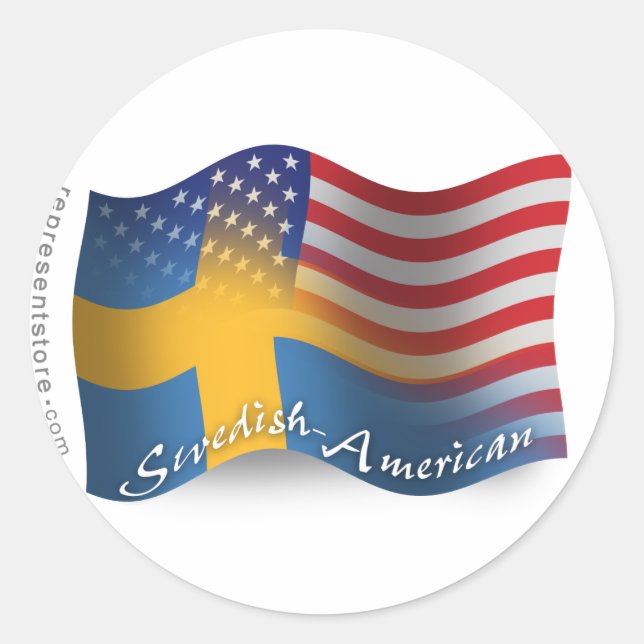 Swedish-American Waving Flag Classic Round Sticker (Front)
