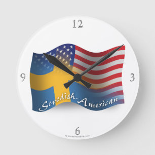 Swedish-American Waving Flag Round Clock