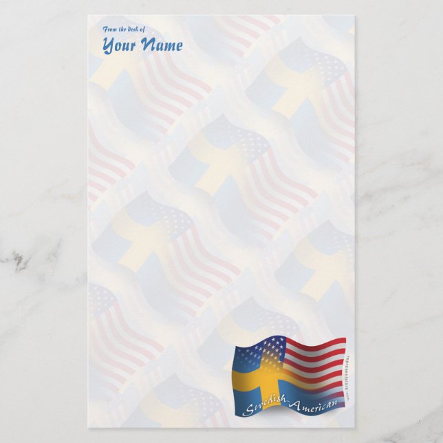 Swedish-American Waving Flag Stationery (Front)