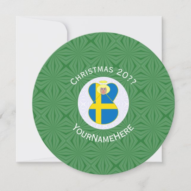 Swedish Angel Flag Christmas Personalise Round Inv Invitation (Front)