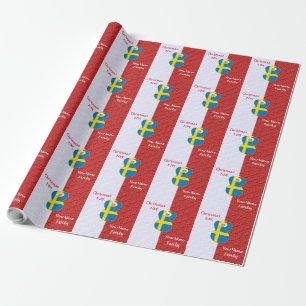 Swedish Angel Flag on Red and White Personalised Wrapping Paper