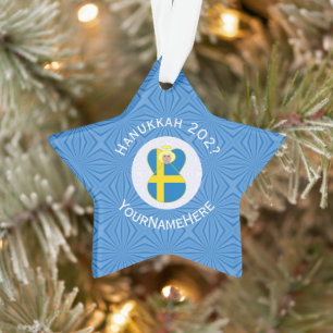 Swedish Angel Hanukkah Flag Personalised Ornament