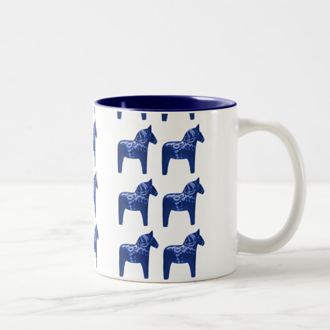 Swedish Blue Dala Horse Pattern Scandinavian Two-Tone Coffee Mug (Right)
